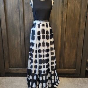 Betsy & Adam Black and White Patterned Maxi Skirt